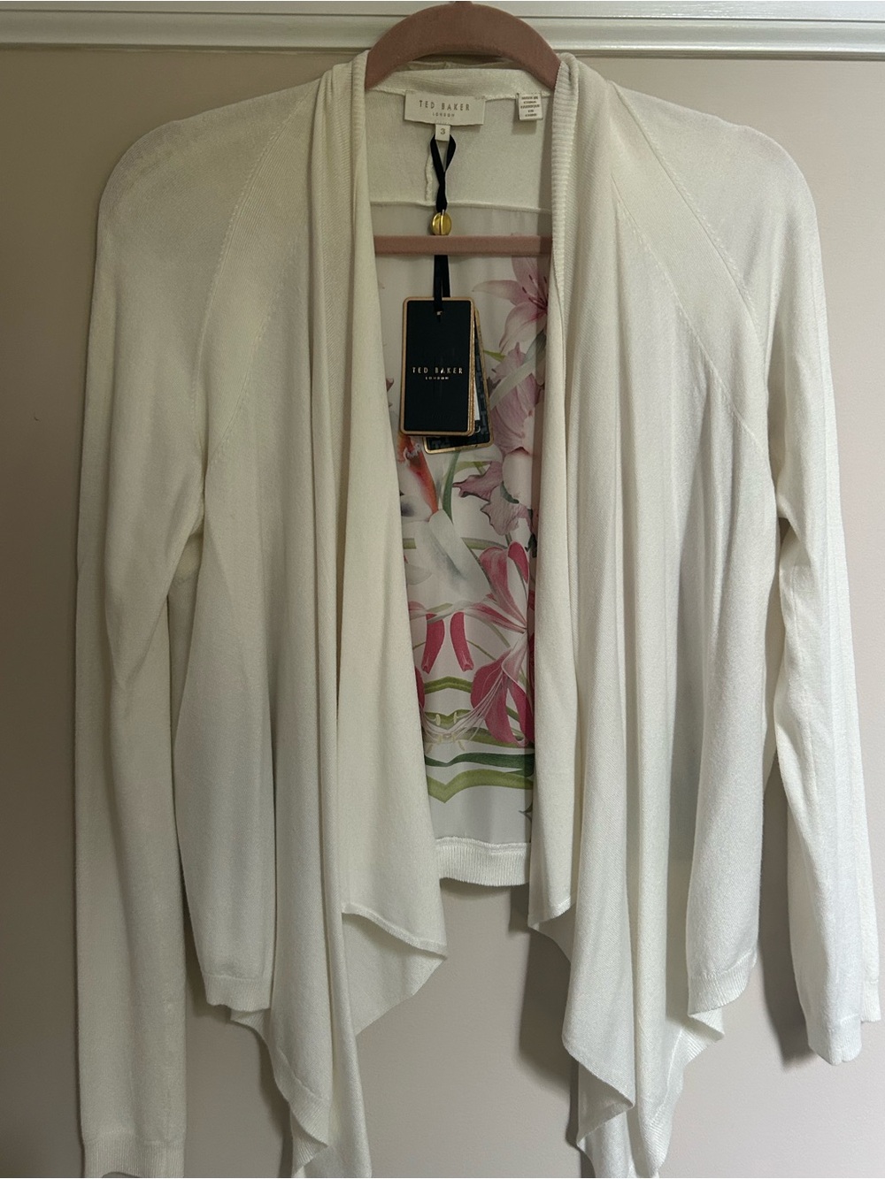 Ted Baker -Cream Open-Front Draped Cardigan in size 3 (medium) NWT